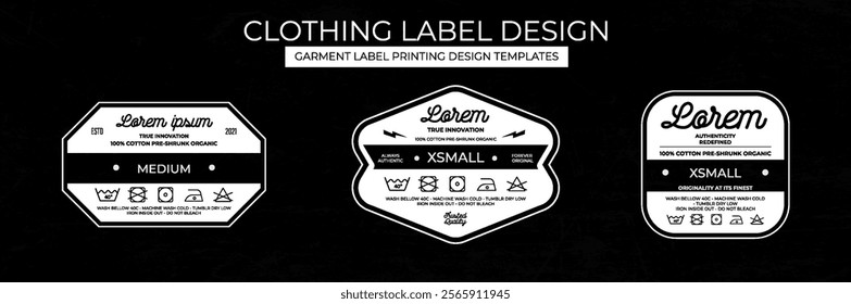Clothing Label Templates Featuring Various Style and Design Instructions
