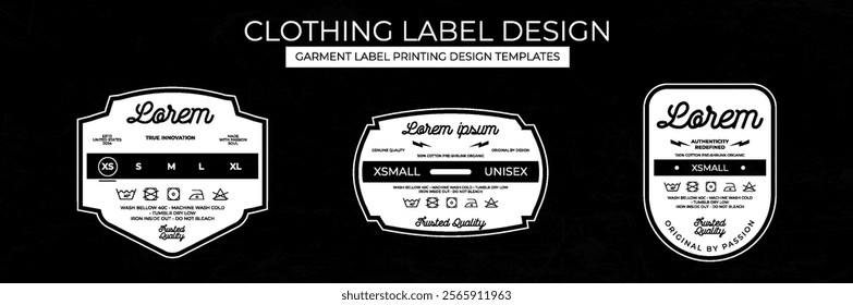 Clothing Label Templates Featuring Various Style and Design Instructions