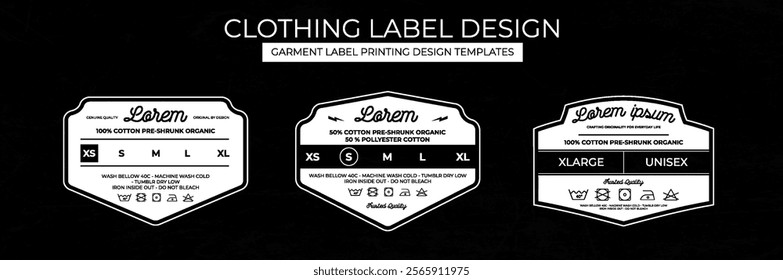 Clothing Label Templates Featuring Various Style and Design Instructions