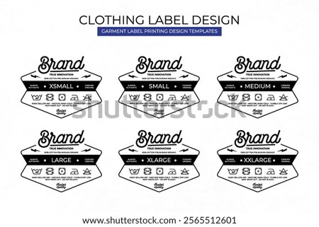 Clothing Label Templates Featuring Various Sizes and Design Instructions