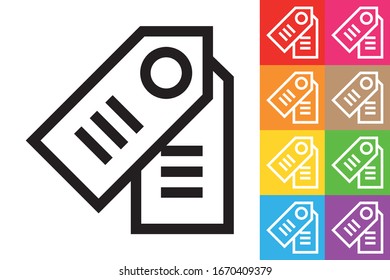 Kleideretiketten. Zeilensymbol mit unterschiedlichem Farbhintergrund.