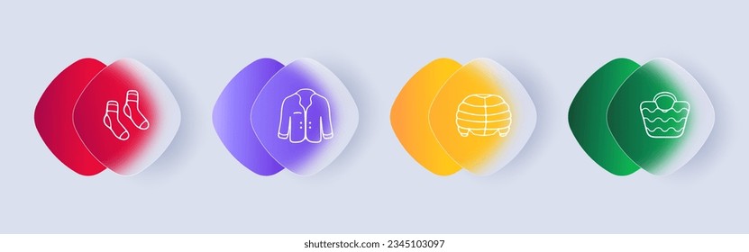 Clothing line icon. Bow, jacket, jeans, pants, trousers, children's clothing, underwear. Glassmorphism style. Vector line icon for Business