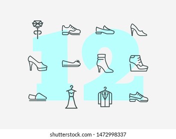 Clothing line icon set. Set of line icons on white background. Shoes, dress, high heels. Festive evening concept. Vector illustration can be used for topics like evening, celebration, black tie