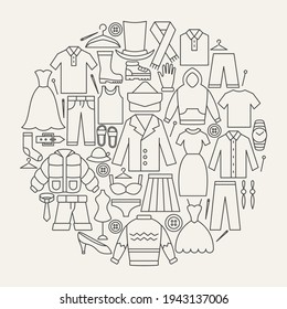 Clothing Line Icons Circle. Vector Illustration of Outline Design.
