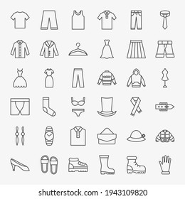 Juego De Iconos De Línea De Ropa. Símbolos de Ropa de Rótulo Delgado Vector.
