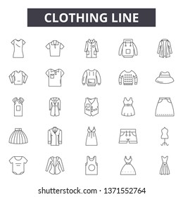 Clothing line line icons, signs set, vector. Clothing line outline concept, illustration: clothing,clothes,defashion,thin
