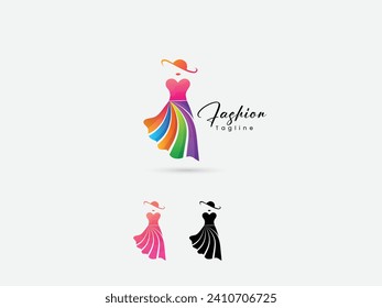 Clothing logo. Colorful Woman dress vector. Business. Fashion clothing logo design. Pink. Fashion dress. Dress store. Premium. Girl