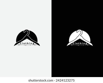 Clothing logo design. Clothing logo design with a hanger. Business. Dress shop. Tailor. Finance. Fashion center. Cloth. Premium