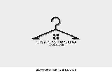 clothing logo design template. Clothes hanger shop shape vector editable logo design.