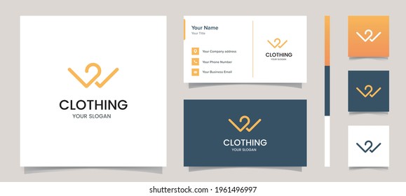 Clothing Logo With Hanger Modern Line Art Style Good For Tshirt Product, Boutique Logo, Online Shop Logo Product With Branding Business Card Design Template