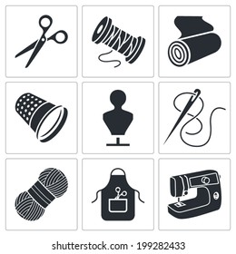 Clothing manufacture Icons set