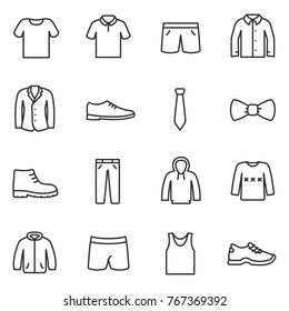 Clothing for men icons set. Collection of various clothes. Line with Editable stroke