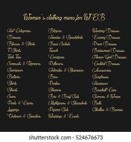 Clothing menu for the web