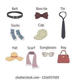 Clothing modern accessories colorful icon in cartoon style. Spring and summer collection of fashion man and women clothing. Vector illustartion