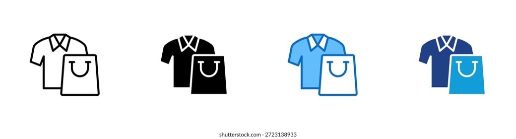 Vestuário múltiplo estilo ícone Design Vetor - camisa e saco de compras representando vestuário, moda compras, itens de guarda-roupa, e vestuário de varejo