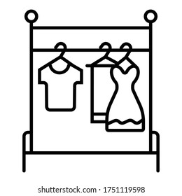 clothing on the clothes rack with thin line icons