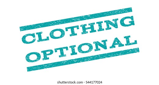 Clothing Optional watermark stamp. Text caption between parallel lines with grunge design style. Rubber seal stamp with dirty texture. Vector cyan color ink imprint on a white background.