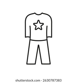 Clothing Outfit With Star Icon. Fashionable Apparel And Style Representation Outline Symbol. Casual Wear Design For Branding And Retail. Editable Stroke. Isolated Vector Illustration.