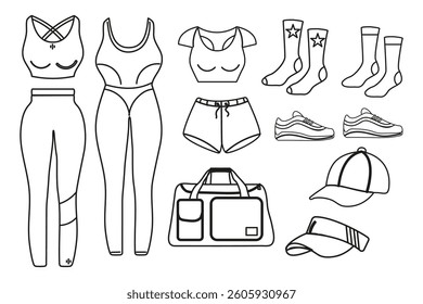 Clothing outline for fitness classes in the gym. Sportswear