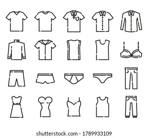 Clothing outline icon set. Editable Stroke.