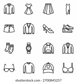 Conjunto de iconos de contorno de ropa Vector Símbolos de moda mínimos
