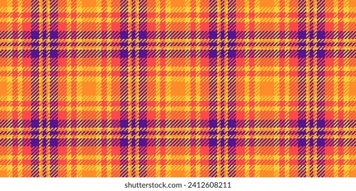 Clothing pattern background seamless, repetition tartan check fabric. Pure texture vector textile plaid in red and sunglow color.