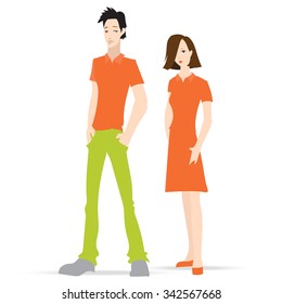 Clothing pattern polo shirt, model man and woman, clothing for the corporate staff, the store cashier, vector