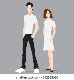 Clothing pattern polo shirt, model man and woman, clothing for the corporate staff, the store cashier, vector