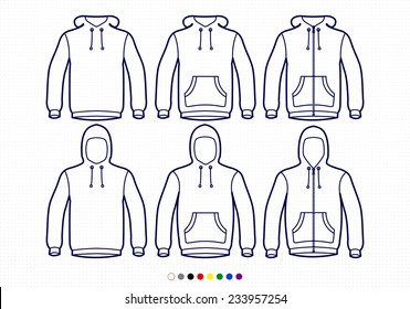 Clothing Pictograms, One Color Outline,  Hoodie Collection, Basic, Waist Pockets, Zipper