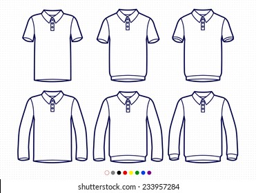Clothing Pictograms, One Color Outline, Polo Collection, T-shirt and Longsleeve