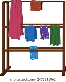 clothing rack, cloth rail. shop display element. alna clothing wooden rack vector illustration isolated on white background