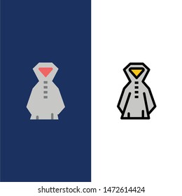 Clothing, Rain, Rainy  Icons. Flat and Line Filled Icon Set Vector Blue Background