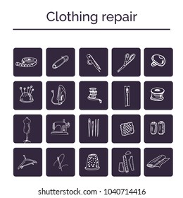 Clothing repair hand drawn doodle set. Sketches. Vector illustration for design and packages product.