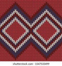 Clothing rhombus argyle knitting texture geometric vector seamless. Scarf knitting pattern imitation. Classic warm seamless knitted pattern. Handicraft backdrop.