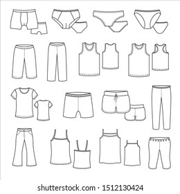 
Clothing schemes. Line symbol. 
T-shirts, underpants, drawers, pants, 
knitwear.