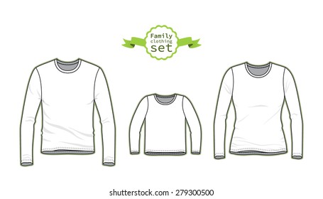 Clothing set. Blank templates of tee. Casual style. Vector illustration for your fashion design.