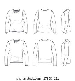 Clothing set. Front, back and side views of men's and women's blank tee. Casual style. Vector illustration for your fashion design. 