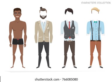 Clothing sets for black african american men. Constructor character.