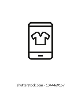 Clothing shop line icon. T-shirt on smartphone screen. Online shopping concept. Vector illustration can be used for topics like internet store, ecommerce, mobile app