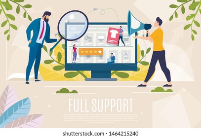 Clothing Shop or Store Customers Support Online Service Flat Vector Web Banner, Landing Page Template with Businessman, Company Leader with Magnifying Glass Searching Information Online Illustration