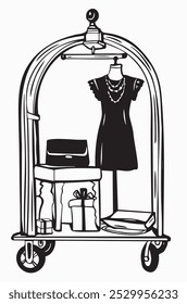 Clothing Showcase Store Fashion Boutique . Wardrobe Item Black and White Illustration Simple style vector