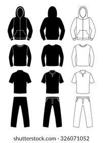 Clothing silhouettes, hoodie, t-shirt and Long sleeve, pants