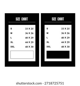clothing size chart template for online store in minimalist black and white style