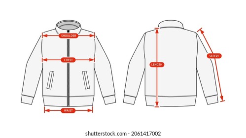 Clothing size chart vector illustration (Varsity jacket, Jursey )