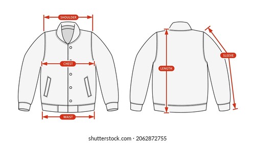 Ilustración vectorial de la gráfica de tamaño de la ropa ( chaqueta de varsity )