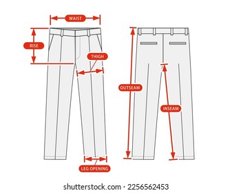Clothing size chart vector illustration ( Suit pants | Suit trousers )