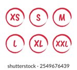Clothing size icon set, XS, S, M, L, XL, XXL tags