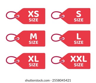 Clothing size icon set, XS, S, M, L, XL, XXL tags