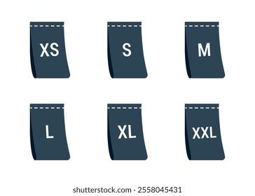 Clothing size icon set, XS, S, M, L, XL, XXL tags