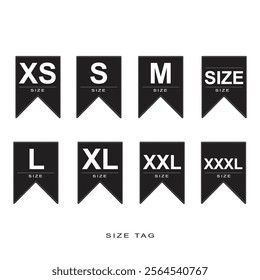 Clothing size icon set, XS, S, M, L, XL, XXL,XXXL tags